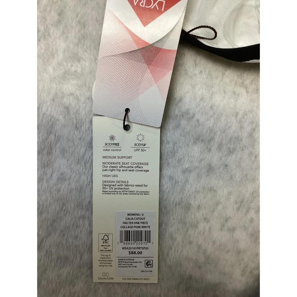 CALIA Cutout Halter One Piece Swimsuit Tummy Control Collage Pure White 6 NEW